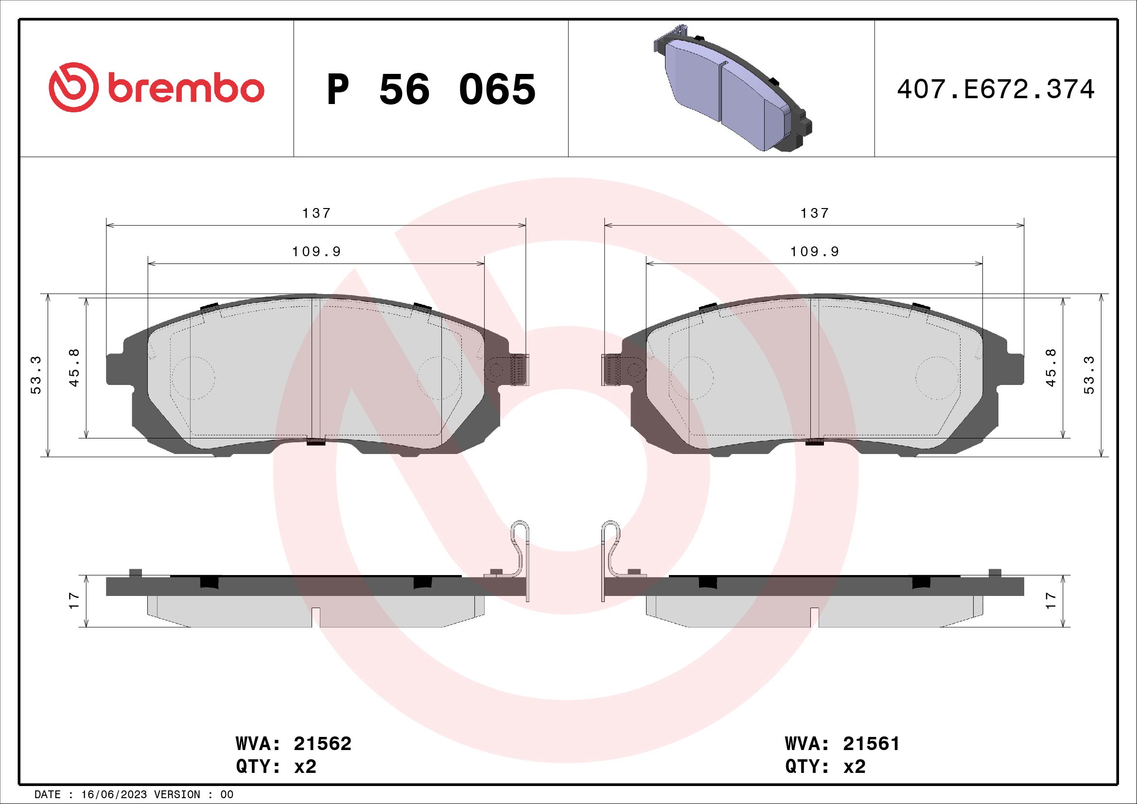Placute frana BREMBO P 56 065