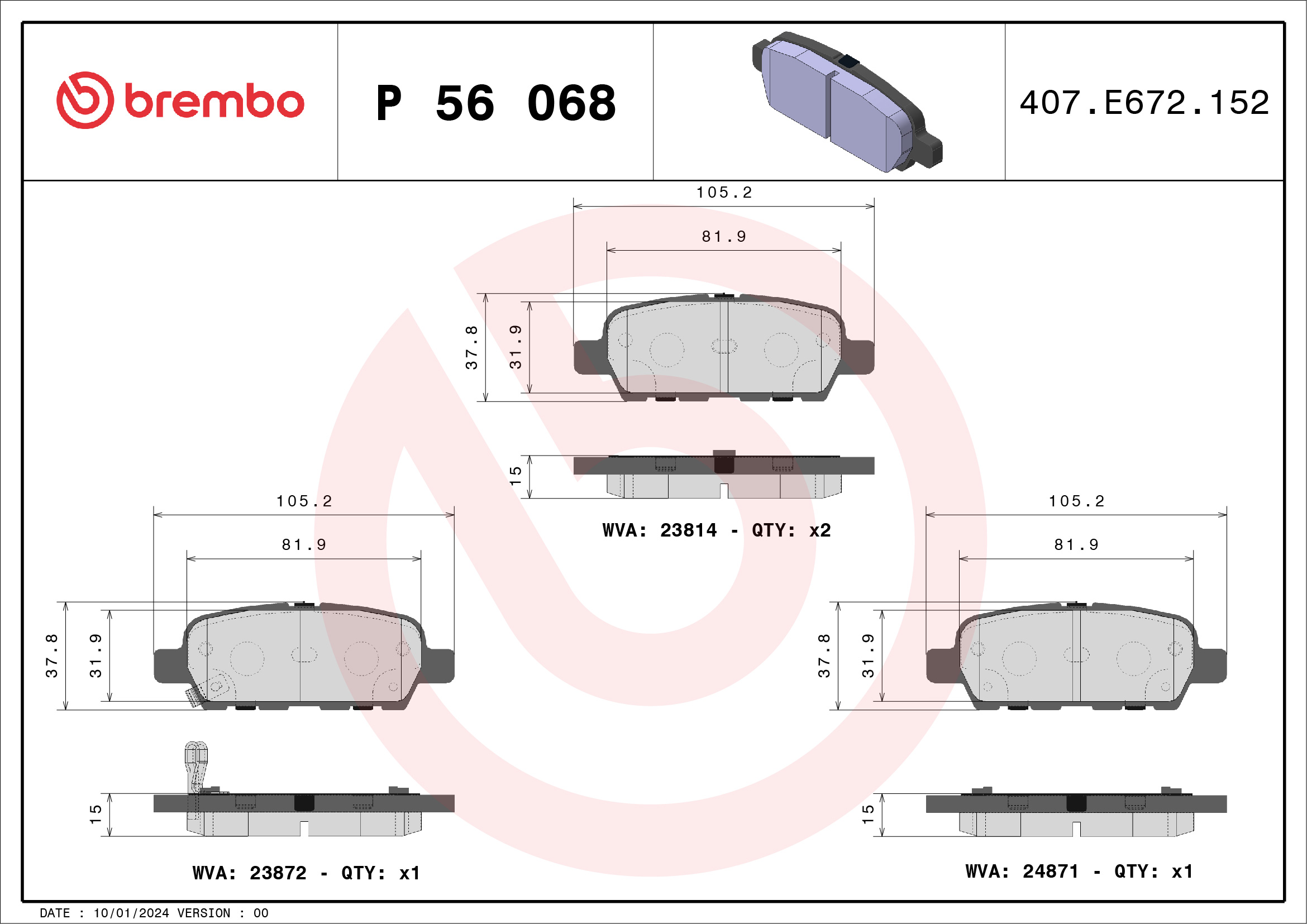 Placute frana BREMBO P 56 068