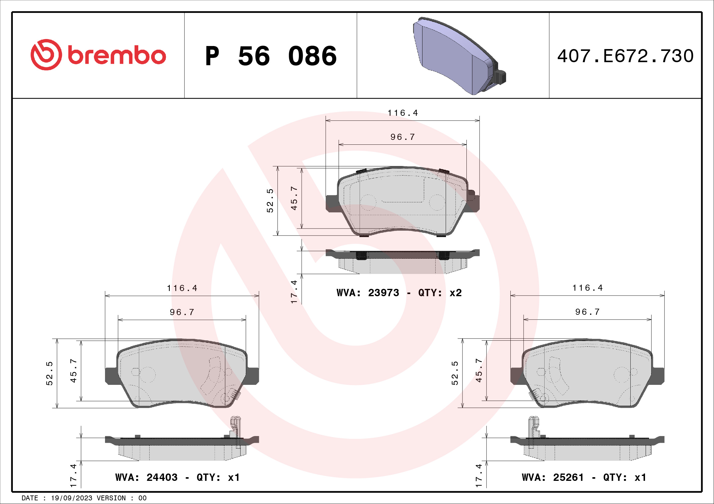 Placute frana BREMBO P 56 086