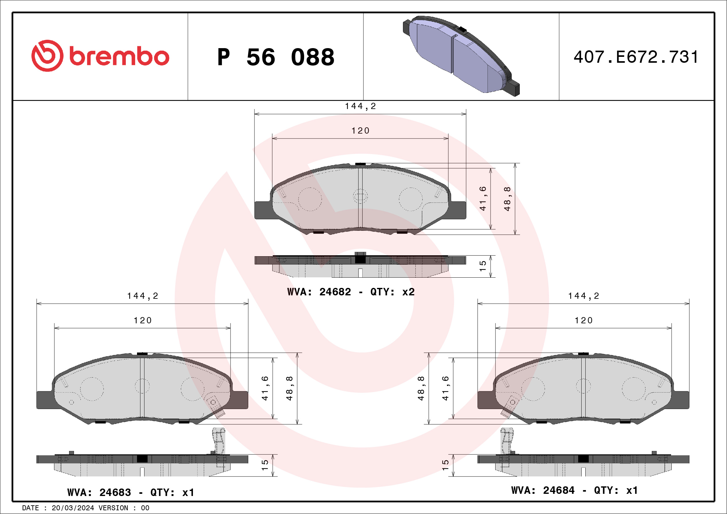 Placute frana BREMBO P 56 088