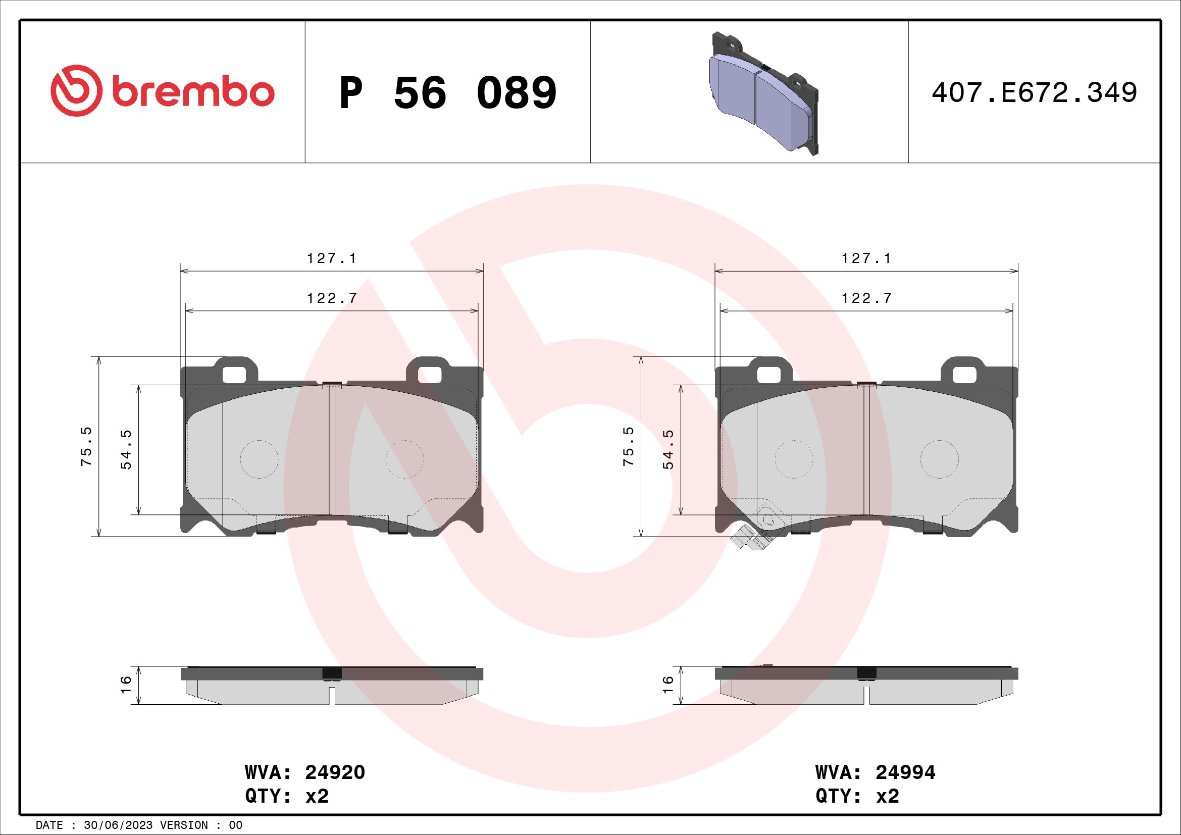Placute frana BREMBO P 56 089