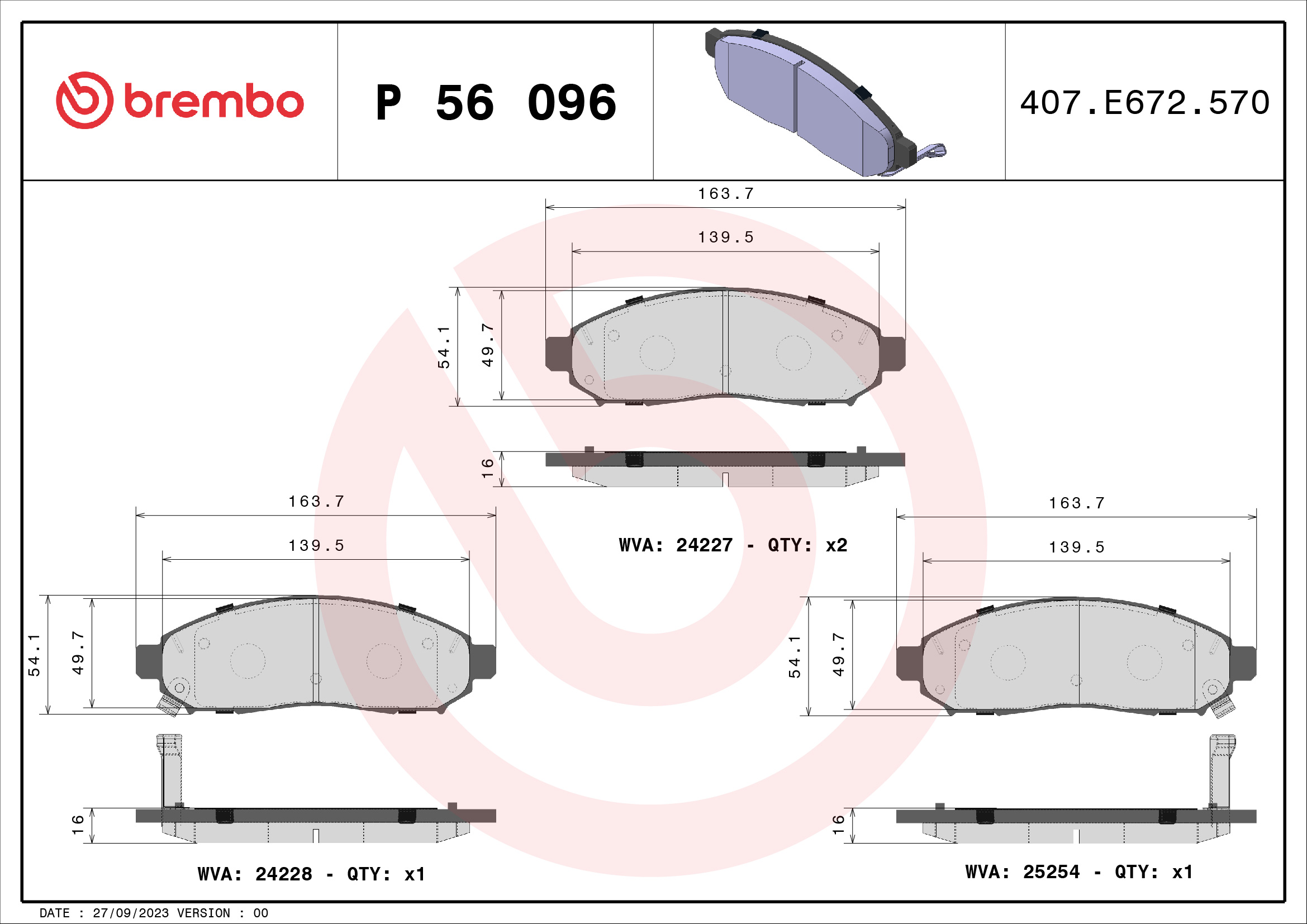 Placute frana BREMBO P 56 096