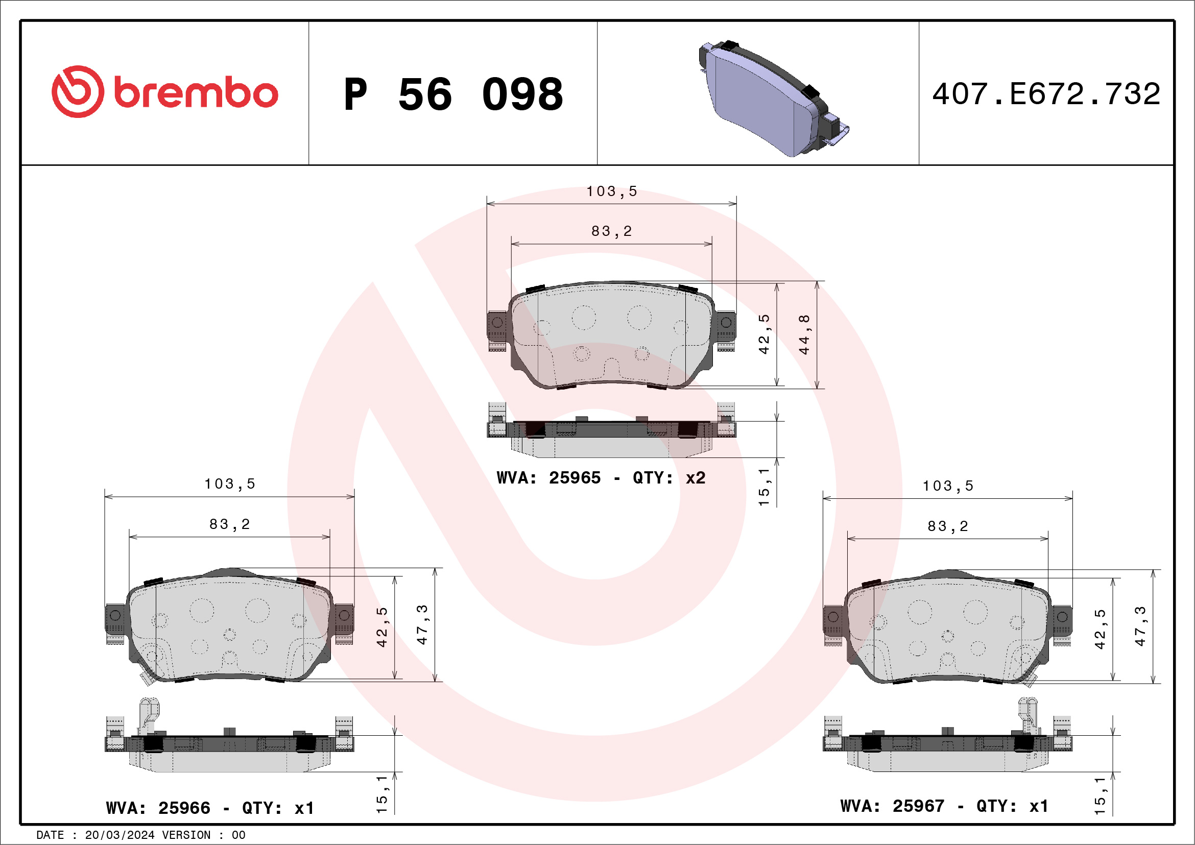 Placute frana BREMBO P 56 098