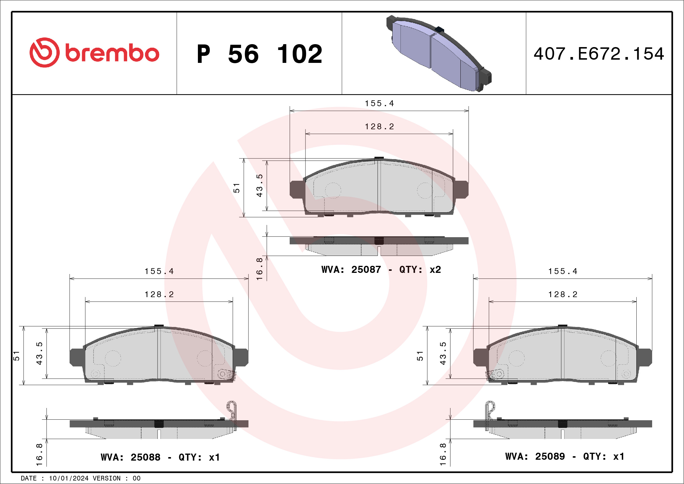 Placute frana BREMBO P 56 102