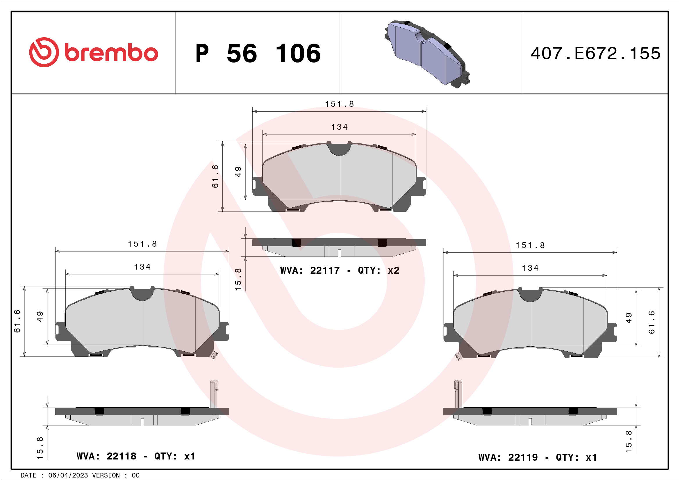 Placute frana BREMBO P 56 106