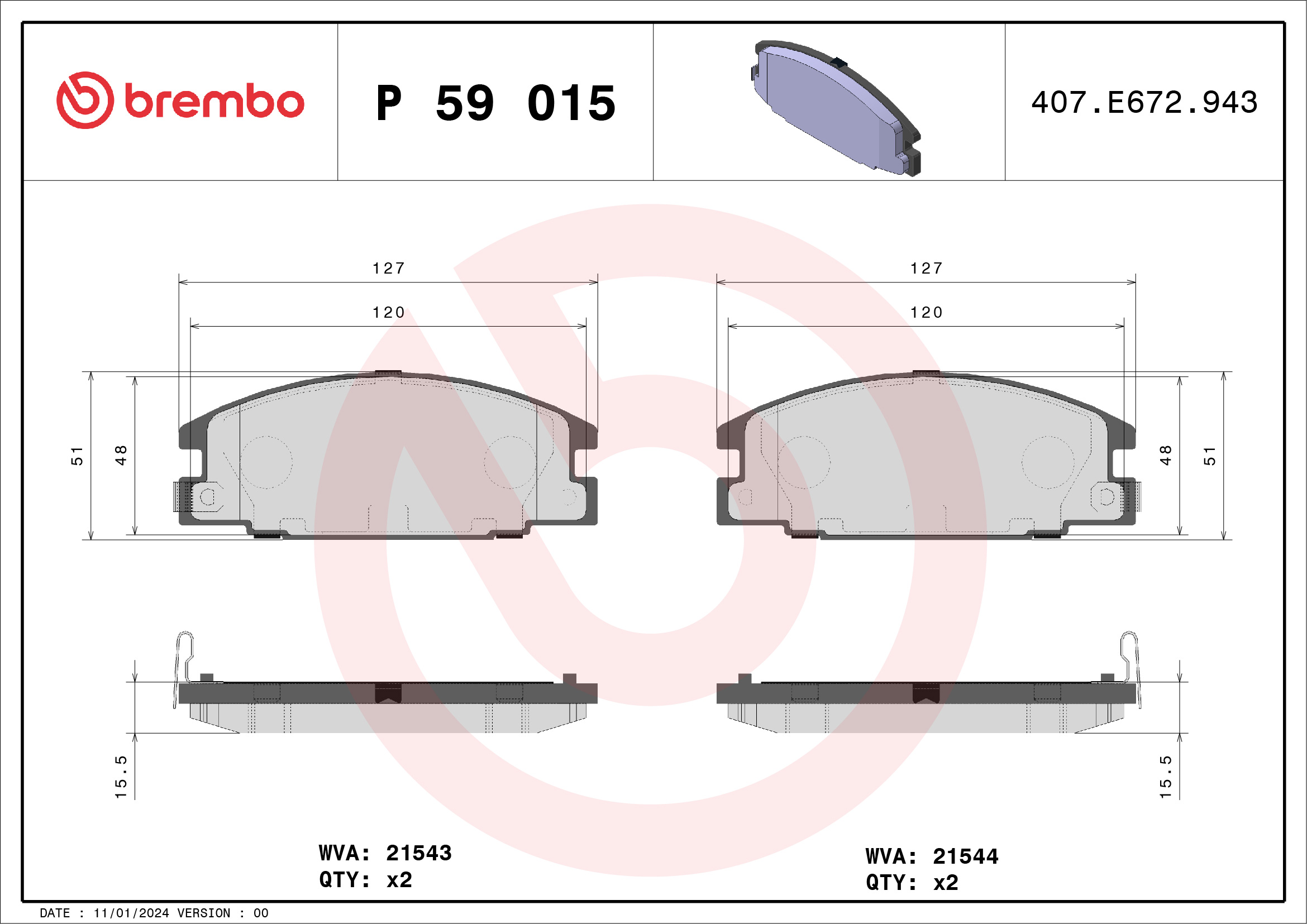 Placute frana BREMBO P 59 015