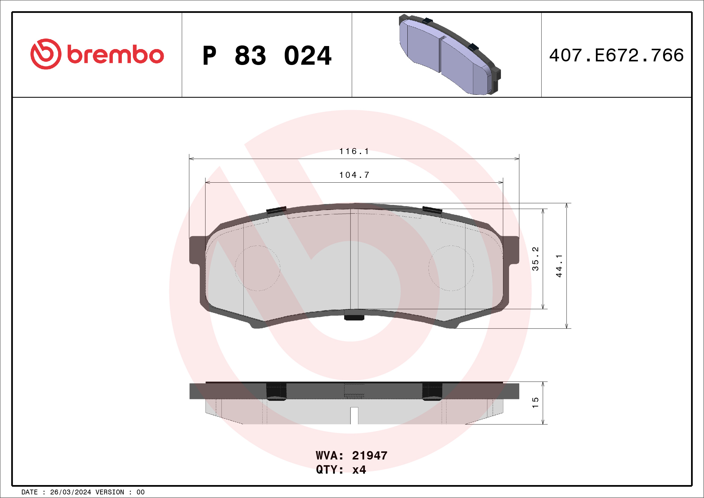 Placute frana BREMBO P83024