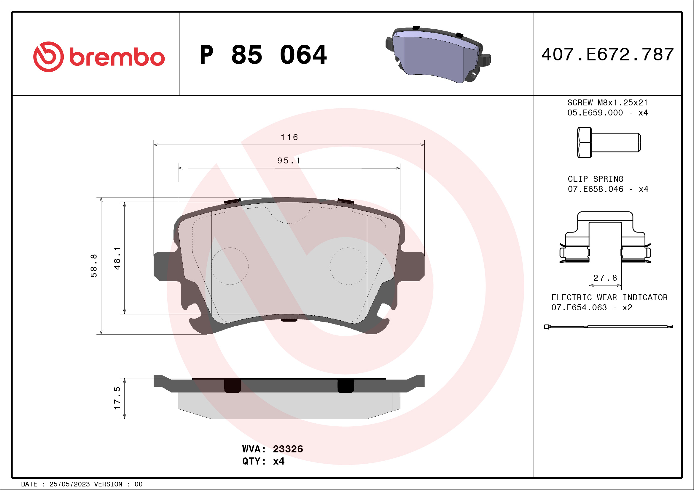 Placute frana VW PHAETON (3D1, 3D2, 3D3, 3D4, 3D6, 3D7, 3D8, 3D9) 3.0 V6 TDI 4motion  diesel 240 cai BREMBO P85064