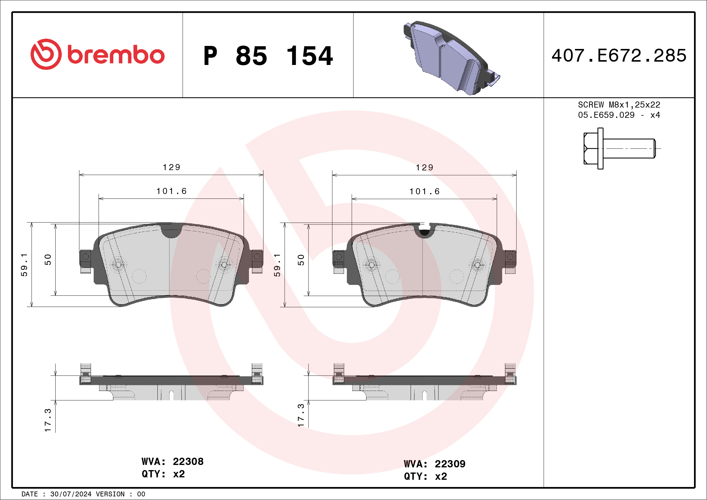 Placute frana BREMBO P 85 154