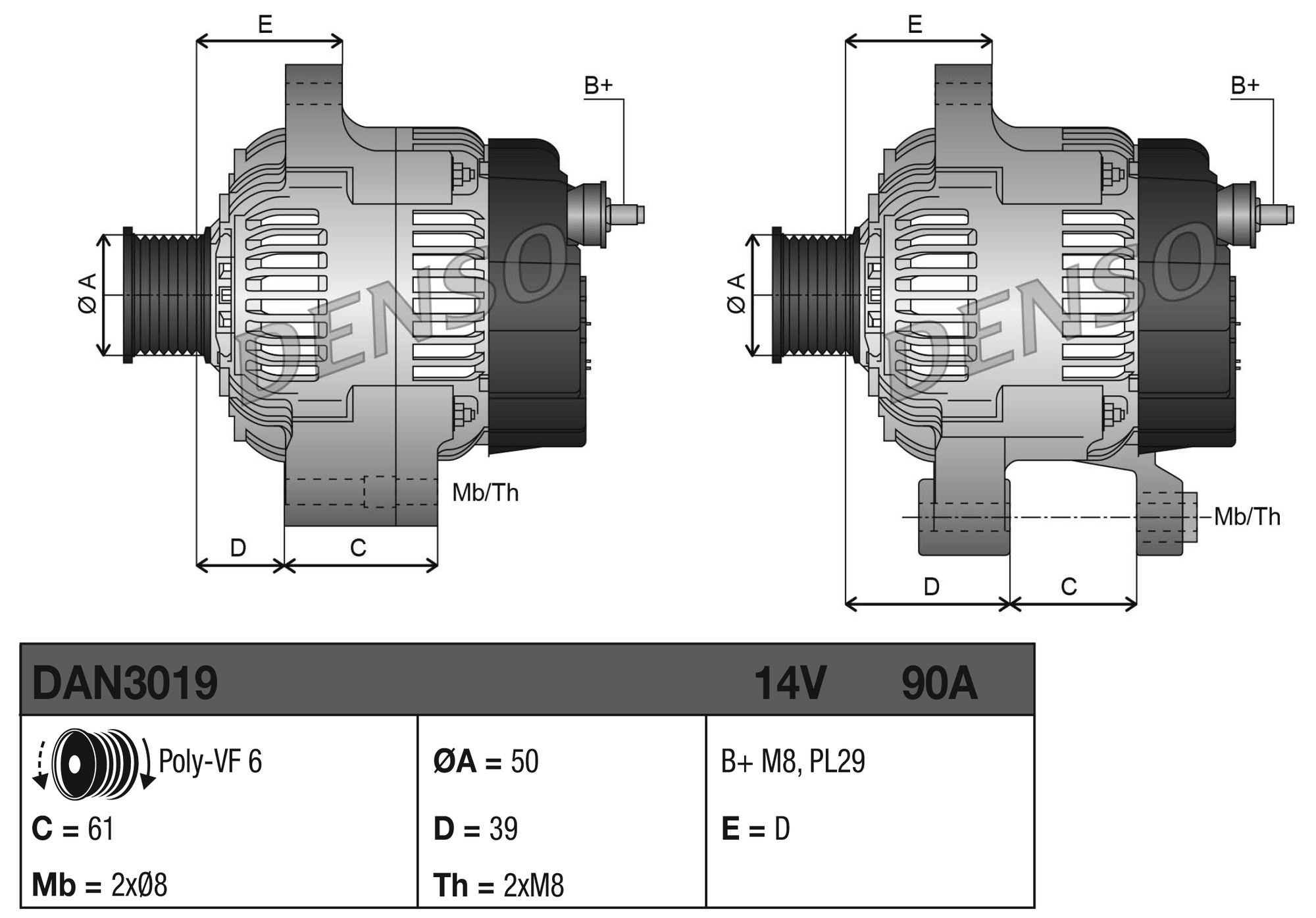 Alternator DENSO DAN3019
