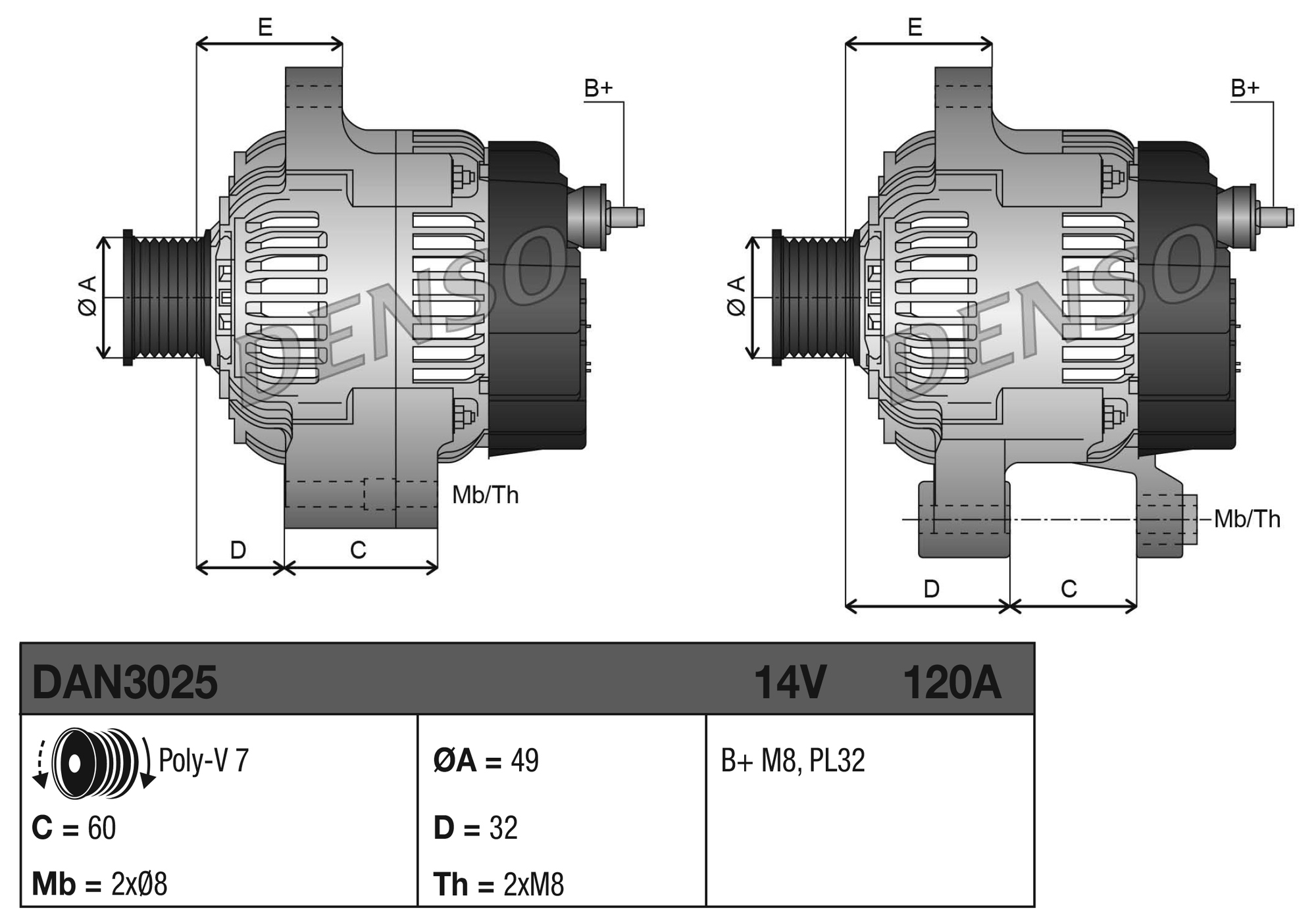 Alternator DENSO DAN3025
