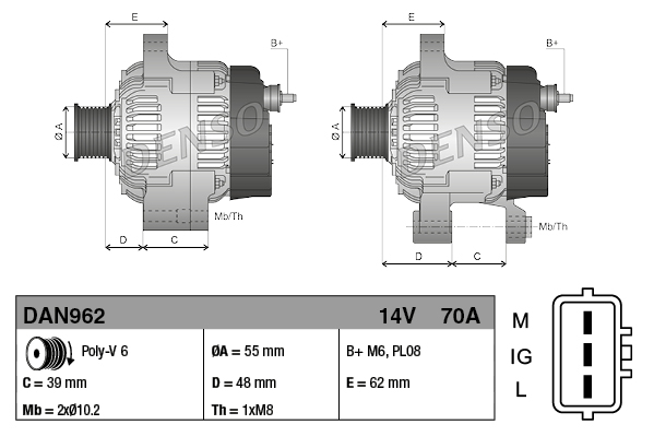 Alternator DENSO DAN962