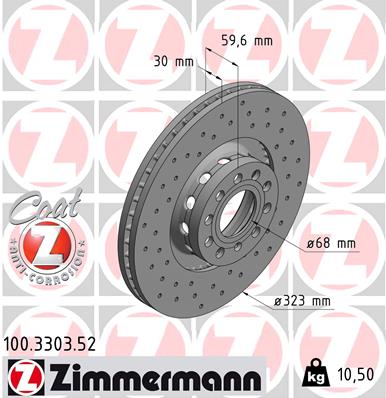 Disc frana VW PHAETON (3D1, 3D2, 3D3, 3D4, 3D6, 3D7, 3D8, 3D9) 5.0 V10 TDI 4motion  diesel 313 cai ZIMMERMANN 100.3303.52