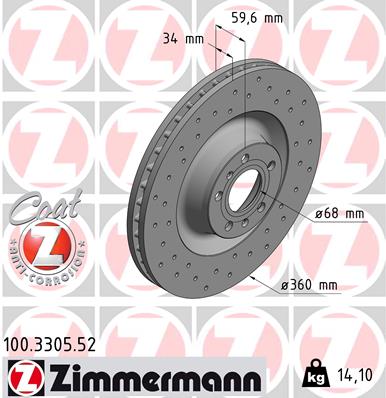 Disc frana VW PHAETON (3D1, 3D2, 3D3, 3D4, 3D6, 3D7, 3D8, 3D9) 5.0 V10 TDI 4motion  diesel 313 cai ZIMMERMANN 100.3305.52