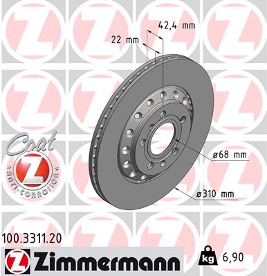 Disc frana VW PHAETON (3D1, 3D2, 3D3, 3D4, 3D6, 3D7, 3D8, 3D9) 5.0 V10 TDI 4motion  diesel 313 cai ZIMMERMANN 100.3311.20