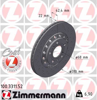 Disc frana VW PHAETON (3D1, 3D2, 3D3, 3D4, 3D6, 3D7, 3D8, 3D9) 5.0 V10 TDI 4motion  diesel 313 cai ZIMMERMANN 100.3311.52