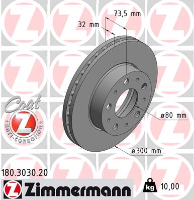Disc frana ZIMMERMANN 180.3030.20
