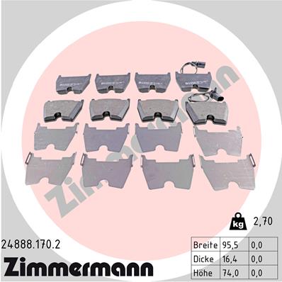 Placute frana VW PHAETON (3D1, 3D2, 3D3, 3D4, 3D6, 3D7, 3D8, 3D9) 3.0 V6 TDI 4motion  diesel 240 cai ZIMMERMANN 24888.170.2