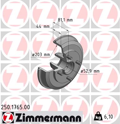 Tambur frana FORD FOCUS I (DAW, DBW) 1.8 TDCi  diesel 100 cai ZIMMERMANN 250.1765.00