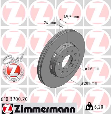 Disc frana ZIMMERMANN 610.3700.20