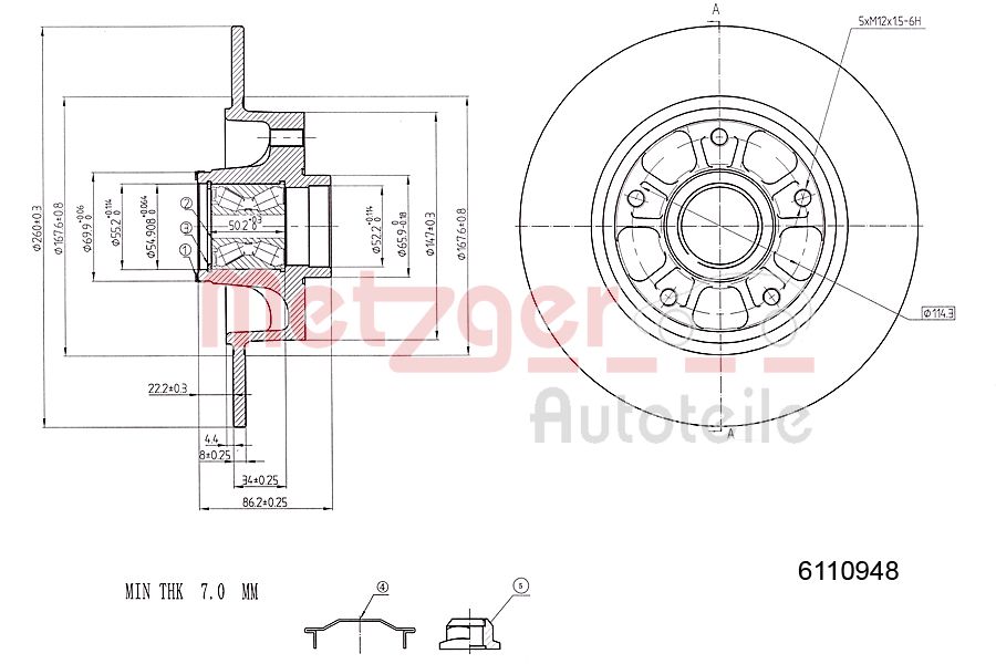Disc frana METZGER 6110948